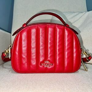 Coach Red Quilted Dome Crossbody Bag with Gold Hardware
